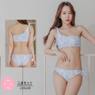 China New Design One Shoulder Breathable Bikini Women Swimsuit Floral Printing Cute Padded Swimdress for sale