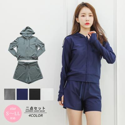 China Breathable 2021 New Style 2 Piece Rashguard Set Beach Clothing Solid Color Anti UV Wear for sale