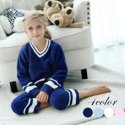 China Breathable V-Neck Little Girl Winter Piece Wear High Quality Knitted Indoor Sleep Wear Keep Warm for sale