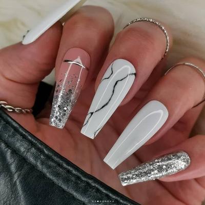 China Easy Apply Custom Design And Paper Press On Nails Private Label Acrylic Artificial Nails Premium Quality Hand Made Fake Nails for sale