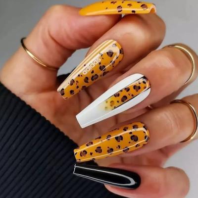 China Easy Apply Fake Nail Hot Selling Leopard Design CIA Professional Fake Nails Press On Nails Private Label Artificial Nails for sale