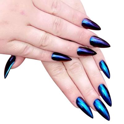 China Easy Apply 24pcs Fashion DIY Metallic Plating Full Cover False Nail Tips Mirror Effect False Nails Press On Salon Finger Nail for sale