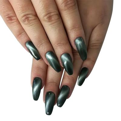 China Easy Apply Shiny Curved Nail Tips Decorated Wide Artificial Reusable Women Nails Cat Eye Stick Press On Custom Nails for sale