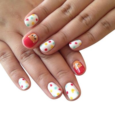 China Easy Apply New Arrival Small Dot Cartoon Pattern Cute Pre-Gum Adhesive Nail Stickers Mix Color Fake Nails Kids Press On Nails for sale