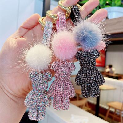 China Creative Plastic Pendant Cute Car Bling Bag Fashion Key Chain Bear Rhinestone Key Chain for sale