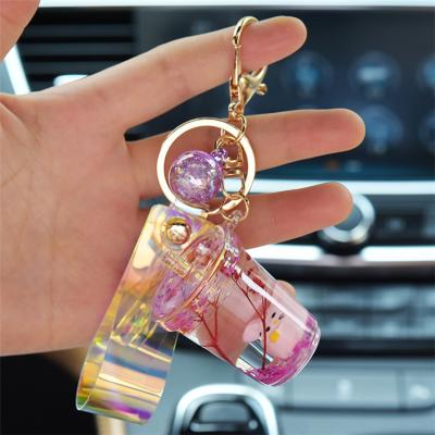 China Wholesale Plastic Transparent Mini Cup Keychain New Clear Acrylic Custom Wrist Strap Key Chain for sale