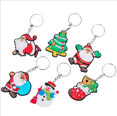 China Plastic Santa Claus Keychain Christmas Xmas Tree Cartoon Keychain Hanging PVC Key Pendant Chain Christmas Tree for sale