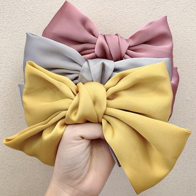 China Women's Large Bow Spring Hairpin Soft Chiffon Satin Hair Accessories Girls Soft Horizontal Clip for sale