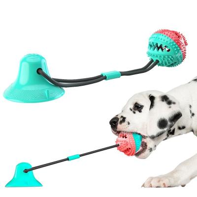 China Sustainable High Quality TPR Chewing Leaking Dog Ball With Rope Interactive Pet Toy for sale