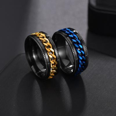 China Stainless Steel Punk Cool Rotating Men's Ring High Quality Spinner Chain Women's Punk Jewelry For Party Gift for sale