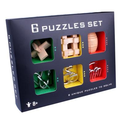 China Developing Puzzle And Wooden Metal Brain Teaser For Children Adult Metal Intelligence 6PCS/Set IQ Puzzle Brain Puzzle Luban Lock Toy for sale