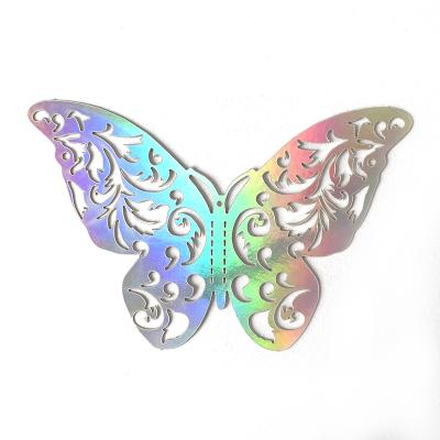 China Beautify simulation hollow three-dimensional butterfly wall stickers wall decoration 3d metal texture butterfly sticker home decoration for sale