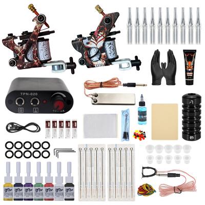 China Permanent Factory Supply 2 Tattoo Coil Machine Direct Set Full Copper High Quality Full Coil Tattoo Machine Kit for sale