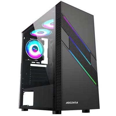 China Side Panel Desktop Computer Table RGB ATX Desktop Computer Case PC Gaming Desk Acrylic Case for sale