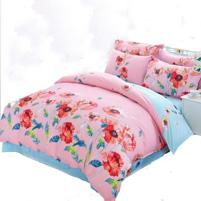 China Disposable Home 100% Cotton Four Piece Duvet Cover Set Super Soft Pink for sale