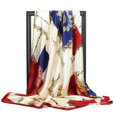 China Silk ready to ship 90*90cm retro style office lady scarf printed lightweight women's large square wrap shawl for sale