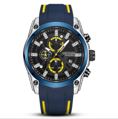 China Multifunctional Chronograph Brand MEGIR 2144 Mens Watch Chronograph Sports Silicone Quartz Sports Watch for sale