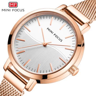 China MINI FOCUS 0261L automatic watches women luxury quartz date mesh digital steel belt rose gold charm ladies watch for sale