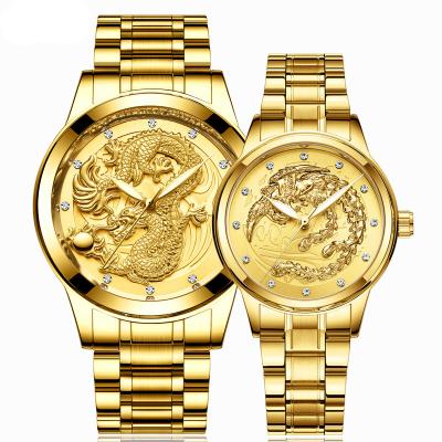 China Luminous waterproof quartz Dragon And Phoenix Couple Watch ultra-thin S666 day/date watch gold color FNGEEN for sale