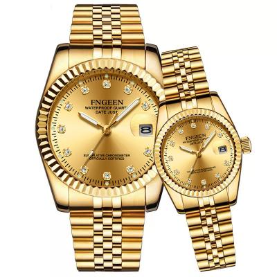 China Full calendar FNGEEN gold couples watch explosion models waterproof stainless steel gold watch fashion student 7008 for sale