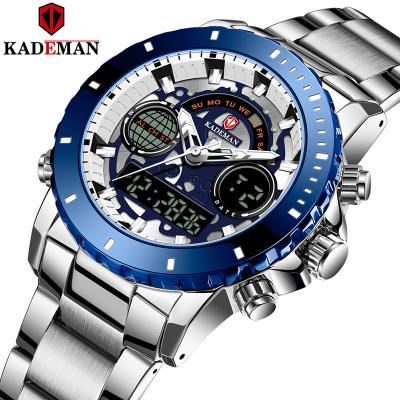 China New Automatic Date KADEMAN Luxury Men's Quartz Watch Stainless Steel Display Sport Dual Watches Waterproof Chronograph Calendar Wristwatches for sale