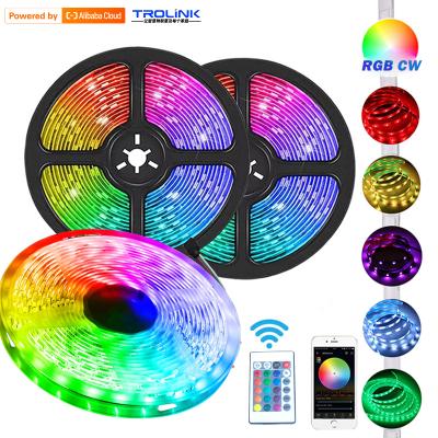 China Ali LED Strip Light 5050 RGB/RGBCW 5/10Meter IP65/IP20 Waterproof Smart Remote Residential Strip Light for sale