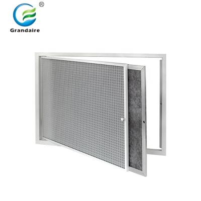 China Modern aluminum HVAC eggcrate ceiling return air vent hinged polyester nylon filter core removable air egg crate duct for sale