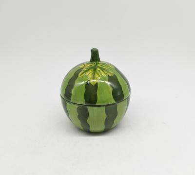 China Sustainable Customized Watermelon Shaped Ceramic Airtight Canister , Ceramic Fruit Jar for sale