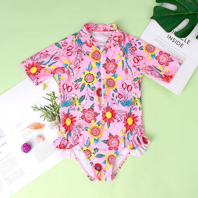 China One-Piece Swimsuit New Girls Removable Padded Floral Kids Baby Girls Short Sleeve High Quality Comfy Spring Flops Soft Swimwear for sale