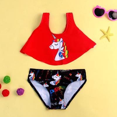 China Children's soft swimwear girl comfortable high elastic ruffles swimsuit new girls' swimsuit removable padded unicorn split children lovely for sale