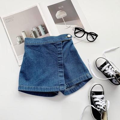 China RTS Breathable Baby V Skirt With Comfy Shorts Jeans Skirt For Girls Waist Kids Dark Blue Elastic Shorts for sale