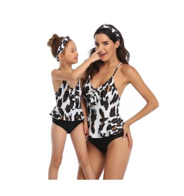 China YZC6 RTS Breathable leopard print ruffle bikini set mommy and me bikini matching swimwear baby kids girls bikini for sale