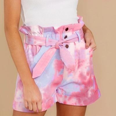 China Viable in moq summer women clothing short biker bottom shorts floral high waist with belt cotton shorts cheap candy shorts women for sale