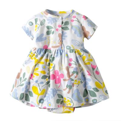 China 2020 Wholesale Anti-static Short Sleeve Floral Baby Knitted Cotton Romper Dress for sale