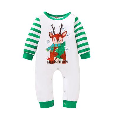 China Spandex/Polyester Baby Christmas First Baby Clothes Romper Green White Stripe With Red Deer Long Sleeve Christmas Baby Rompers for sale