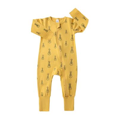 China Spandex/polyester in stock baby clothes cheap long sleeve fall newborn rompers two zippers onesie for baby for sale