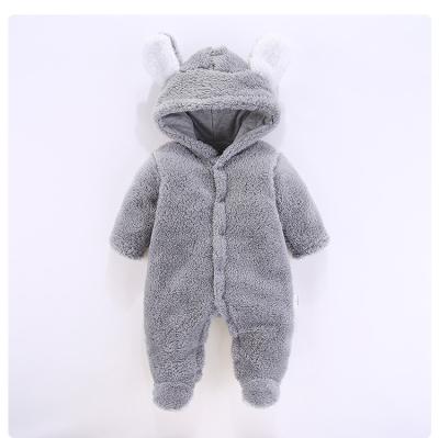 China Newborn Spandex Baby Winter Clothes Romper Rabbit Ear Hoodie/Soft Bamboo Fiber Warmer Snaps Jumpsuit Baby Winter Rompers for sale