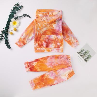 China Super cheap casual baby kids clothing hoodie sweater with pants tie dye colors baby clothes two-piece set for sale