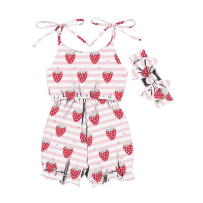 China LT-447-YXL New Summer Spandex/Polyester Sleeveless Strawberry Printed High Elastic Waist 1 Year Baby Rompers Boutique Little Girls Clothing for sale