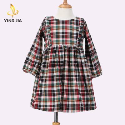 China Breathable Boutique Cotton Print Plaid Long Sleeve 100% Mini Leisure Dress Children Clothing Babies Dress for sale