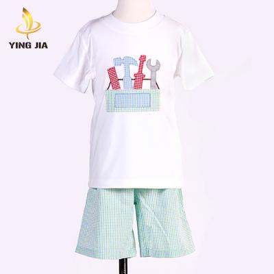 China Short Sleeve Custom Knitted Kids Baby Boy Toolbox Pattern Newborn Clothing Set for sale