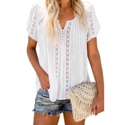 China Summer Breathable Fashionable Cute Casual Hollow Short Sleeve Female Blouse Fashionable Tops for sale