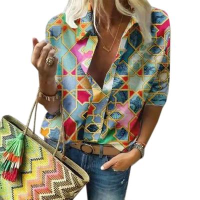 China Fashion Breathable Multicolor Print Tops New Model Long Sleeve Shirts For Women Blouses for sale