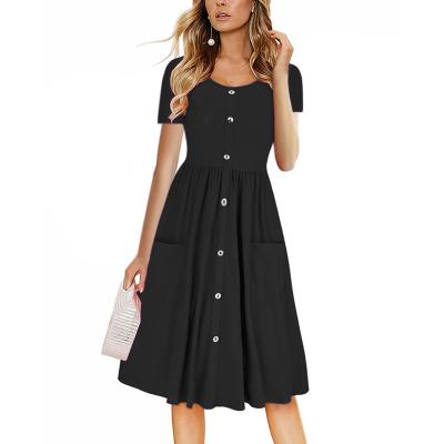 China New Breathable Short Sleeve Button Down Midi Dress Fashion Korea Midi Summer Dress for sale