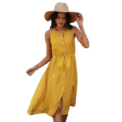 China New breathable ladies sleeveless summer dresses 2021 women's button down nylon casual outfits for sale