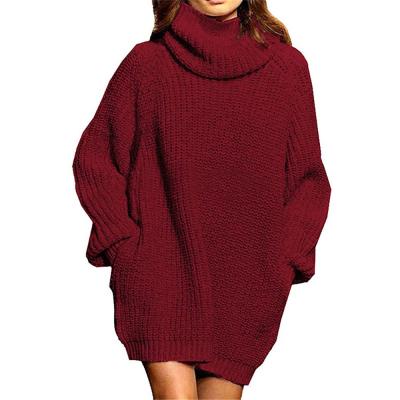 China Fashion Breathable High Style Pocket Collar Long Sleeve Turtle Neck Sweater Dress for sale