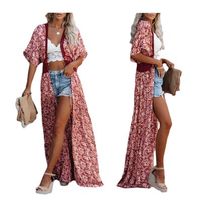 China Breathable Chiffon Summer Loose Waist Women Long Kimono Beach Robes for sale