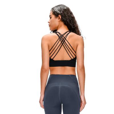 China Girls Breathable Nylon Cross-Back Sports Women Yoga Shockproof Gathered Bra for sale