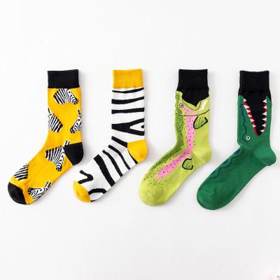 China Mens Antibacterial Animal Cotton Cute Cartoon Crew Socks Couples Casual Striped Socks for sale