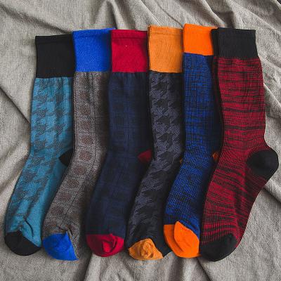 China Business Casual Dress Antibacterial Geometric Crew Cotton Winter Happy Men's Socks for sale